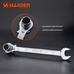 HARDEN Ключ профессиональный комбинированный с головкой и трещеткой 21х22-22мм 540329