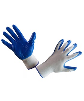 Перчатки нейлоновые с нитриловым покрытием (синие) 01-034