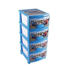 РОССПЛАСТ Комод 4 секции ДЕКОР МОТОКРОСС голубой/белый РП-421