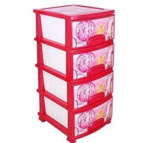 РОССПЛАСТ Комод 4 секции ДЕКОР ЗОЛУШКА красный/перламутровый РП-421