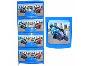 РОССПЛАСТ Комод 4 секции ДЕКОР МОТОКРОСС голубой/белый РП-421