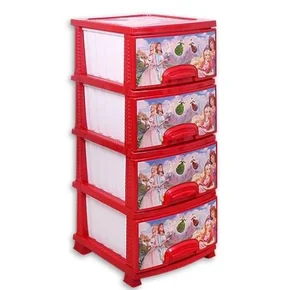 РОССПЛАСТ Комод 4 секции ДЕКОР ПРИНЦЕССА красный РП-421