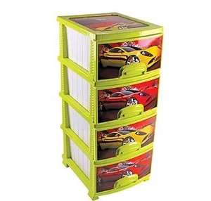 РОССПЛАСТ Комод 4 секции ДЕКОР ТАЧКИ лимонный РП-421