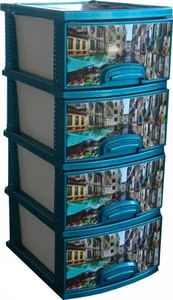 РОССПЛАСТ Комод 4 секции Венеция бирюзовый перламутровый/белый РП-421