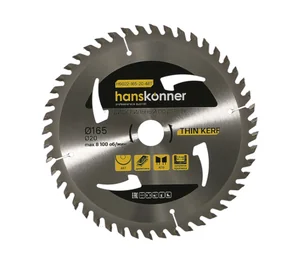 Hanskonner Пильный диск по дереву THIN KERF 165x20 мм, 48 зубьев, H9022-165-20-48T
