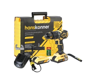Hanskonner Дрель аккум. ударн. б/щ 18В,2 акк.,2,4Ач,65Нм,патрон 13мм,кейс,Unibattery HCD1865BLI