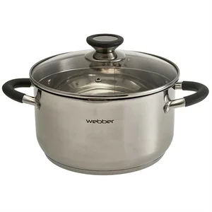 WEBBER Кастрюля 4,7 л, 22 см, из нержавеющей стали со стеклянной крышкой с отверстиями для слива BE-374/2 серия STYLE