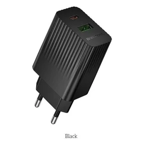 BOROFONE Сетевое зарядное устройство BAS74A/ СЗУ / PD + QC 3.0/ 2 USB: Type-C + Type-A/ Выход: 20W + 18W/ Черный