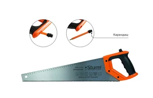 Sturm Ножовка по дереву с КАРАНДАШОМ, 450мм,11-12 зуб/1", 3D ЗУБ. Кулибин, pat 1060-11-4511