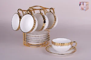 КОРАЛЛ Набор чайный  12 пр. White gold 220 мл. на мет.подст. 7477