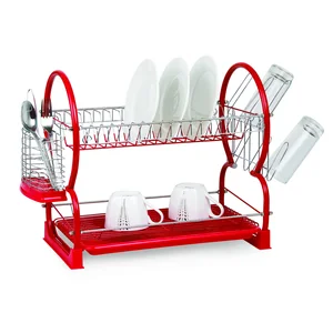 Kamille Сушилка для посуды двухъярусная красная KM-0765A