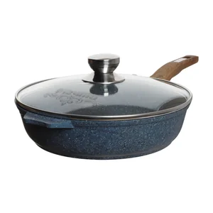 МЕЧТА Сковорода Ø22 см с несъемной ручкой и стеклянной крышкой Premium blue с22903