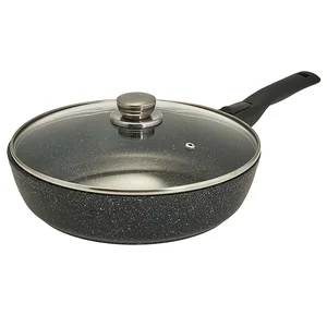 ГАРДАРИКА Сковорода 24 см с антипригарным покрытием, крышкой и съемной ручкой 1224-04-01-10 линейка Мрамор серия "Орион"