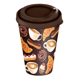 DELTA Стакан с крышкой 420 мл с декором "Кофейная пауза" (темно-коричневый) 223133324/01