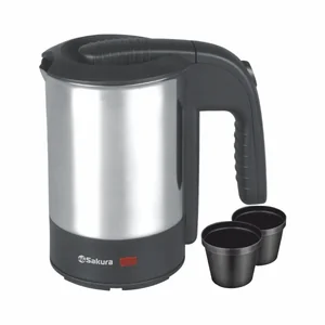 SAKURA Электрический чайник SA-2189 (0,5) нерж с 2 стаканами дорож