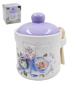 Lavenir Сахарница с ложкой Сиреневый букет 370 мл, 9 см HC205-Р85