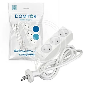 Удлинитель бытовой DOMTOK 3 гнезда, ПВС 2*1, 2,2кВт, б/з 10м
