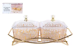 КОРАЛЛ Менажница 2-х секционная на метал.подставке 20х9.5х8.5см 9187