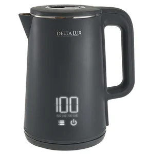 DELTA Чайник электрический 2000 Вт, 1,8 л LUX DE-1023, двойной корпус, LCD дисплей, 5 режимов, серый