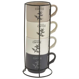 ROSARIO Набор кружек 4 предмета на металлической подставке (350 мл) Natural coffee Ф11-054L/4