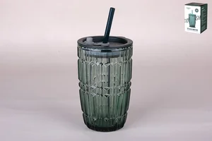 КОРАЛЛ Стакан с трубочкой 420мл зеленый 8550