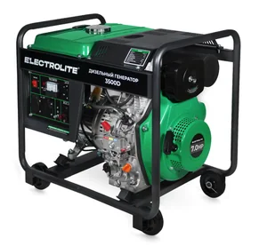 ELECTROLITE Генератор диз. 3500D( 3.0 кВт, 220В/12В, стартер ручной, бак 12.5л, непрер. раб. 8 час.)