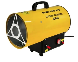 ELECTROLITE Пушка газовая GH-15  (мощность 15 кВт, давление газа 0.3 бар, расход газа 1.09 кг/час, производительность по воздуху 400 м3/час, объем помещения 150-450 м2, поджиг ручной)
