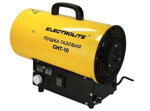 ELECTROLITE Пушка газовая GHT-10 (мощность 10 кВт, давление газа 0.3 бар, расход газа 0.73 кг/час, производительность по воздуху 330 м3/час, объем помещения 100-350 м2, поджиг автоматический, регулировка нагрева электронная)
