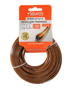 Sturm Леска для триммера, d=3.0 мм, l=15 м, квадрат усилен., оранж./черн. GT3535-3.0-G4-15