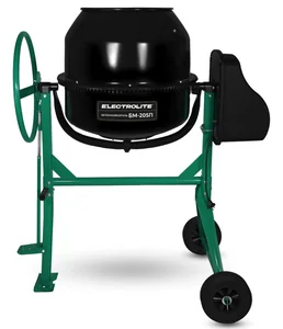 ELECTROLITE Бетоносмеситель БМ-205П (объем 205/153л, мощность 1100Вт, сеть 220В/50Гц,фиксация барабана педалью, резиновые колеса, венец чугун, разборный подшипник, вес 61кг)