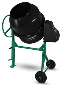 ELECTROLITE Бетоносмеситель БМ-225П (объем 225/168л, мощность 1200Вт, сеть 220В/50Гц, фиксация барабана педалью, резиновые колеса, венец чугун, разборный подшипник, вес 80кг)