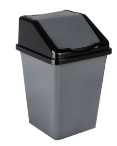 DELTA Ведро для мусора с подвижной крышкой 10 л квадратное (серо/черный) 941018