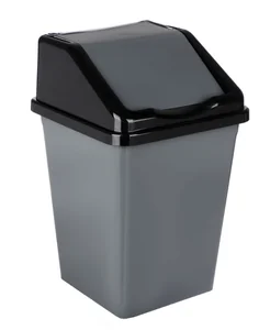DELTA Ведро для мусора с подвижной крышкой 16 л квадратное (серо/черный) 941618