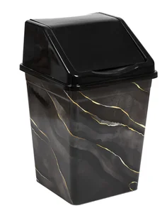 DELTA Ведро для мусора с подвижной крышкой 16 л квадратное с декором Черный мрамор 941657