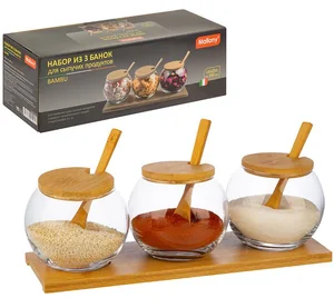 MALLONY Набор из 3 банок для сыпучих продуктов, Bambu 111191-SK