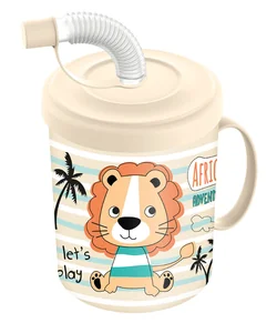 DELTA Кружка детская с крышкой, трубочкой и колпачком 300 мл "Львенок" (светло-бежевый) 221502025/01
