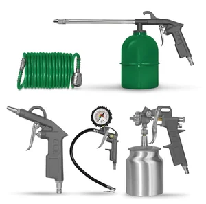 ELECTROLITE Набор пневмоинструмента НП5Н (краскопульт , пистолет для вязких жидкостей , продувочный пистолет , шланг 5 метров , подкачка для колес с манометром)