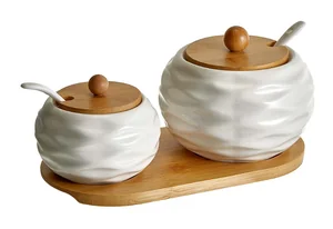 ALPENKOK Набор из 2 банок (250 мл и 450 мл) с ложками на бамбуковой подставке AK5-0006