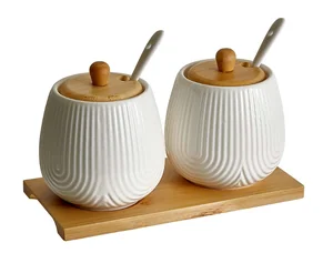 ALPENKOK Набор из 2 банок (300 мл) с ложками на бамбуковой подставке AK5-0015