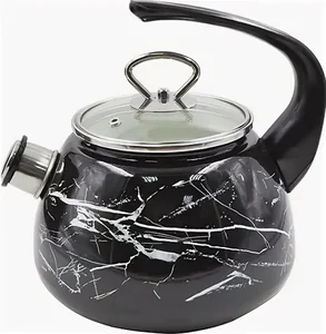 КМК Эмалированный чайник 2,0л. 43615-103/4.01-У1 Черный мрамор (черный, стеклянная крышка)