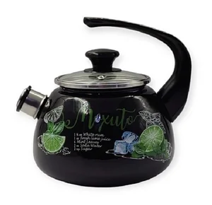 КМК Эмалированный чайник 2,0л. 43615-103/4.02-У4 Мохито (черный, стеклянная крышка)