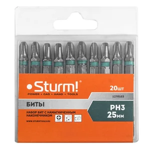 Sturm Биты PH3x25мм,сталь S2, С МАГНИТН. НАКОНЕЧНИКОМ,20 шт. в пластик.кейсе 1270103 rus