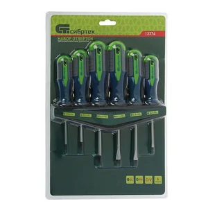 СИБРТЕХ Набор отверток CrV, трехкомпонентные рукоятки, 6шт 13374