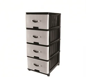 DD STYLE Комод 4 секции Панельный черный/серебро 04014