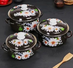 КМК Набор кастрюль (6пр.) Белые георгины-1 коричневый