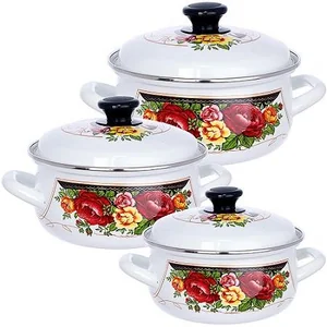 КМК Набор кастрюль (6пр.) Розы - 1 2л+3л+4л белый