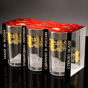 GLASSTAR Набор стаканов  230мл./6пр. Золотая полоса цветы GN56