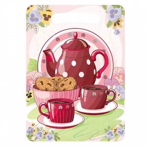 WEBBER Доска разделочная 21х29 см деревянная Ф-3 с рисунком Кофе, цветы