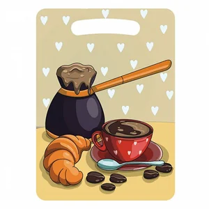 WEBBER Доска разделочная 21х29 см деревянная Ф-6 с рисунком Турка и круассан