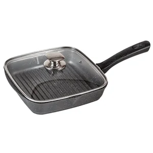 МЕЧТА Сковорода-гриль 28х28см квадратная АП Гранит с68701 с несъемной ручкой и стеклянной крышкой